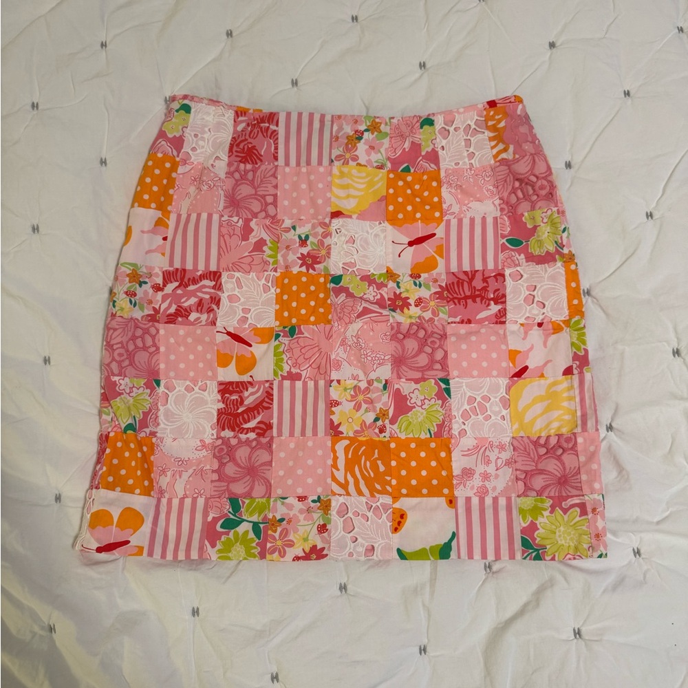 Vintage Lilly Pulitzer “Happiest Hour” Patchwork A-Line Skirt, Size 8.